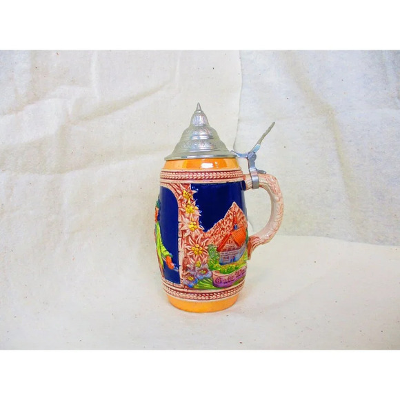 German stein pewter lid Beer Colorful German Beer Mug Pewter Lid Beer Mug - Picture 3 of 7